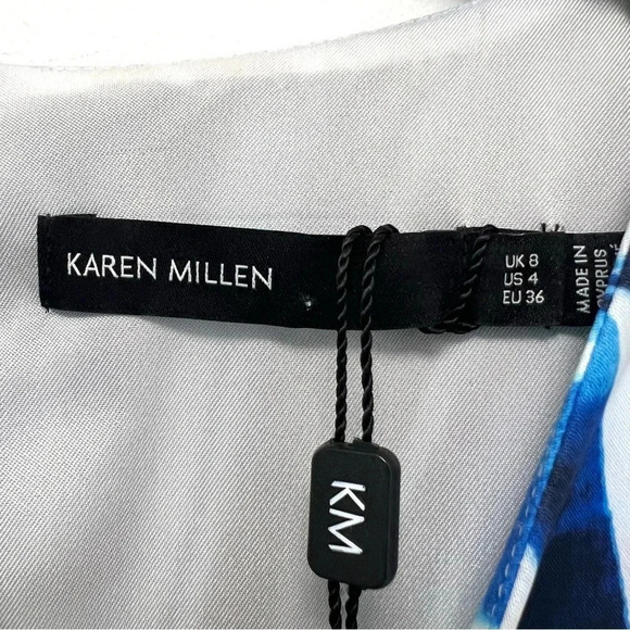 Karen Millen Blue White Geometric Print Sleeveless Sheath Dress Women’s Size 4 - Picture 7 of 10